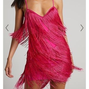 SIOFRA MINI DRESS - ZIG ZAG FRINGE DRESS IN HOT PINK - ERAS TOUR DRESS